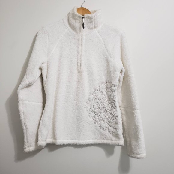 Athleta Jackets & Blazers - Athleta Super Soft Ivory Embroidered Fleece Jacket